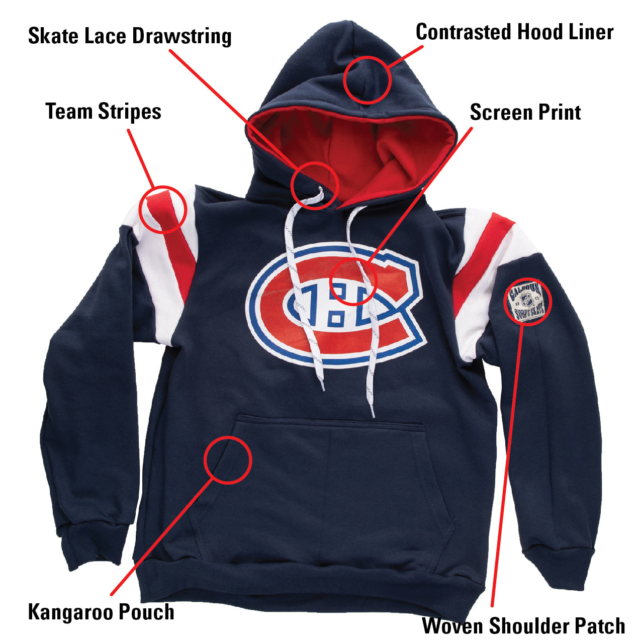 Montreal Canadiens Varsity Retro Style Hoodie Calhoun Surf N' Skate