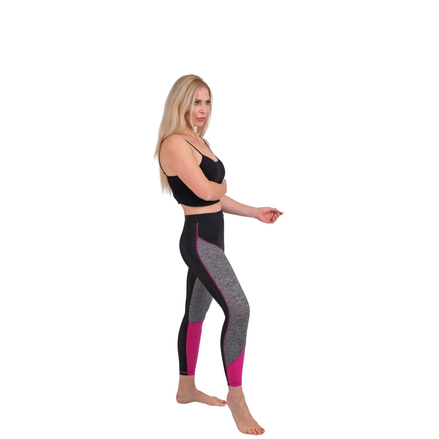 TriTone Flex Fit Yoga Leggings – Charcoal, Black & Fuchsia