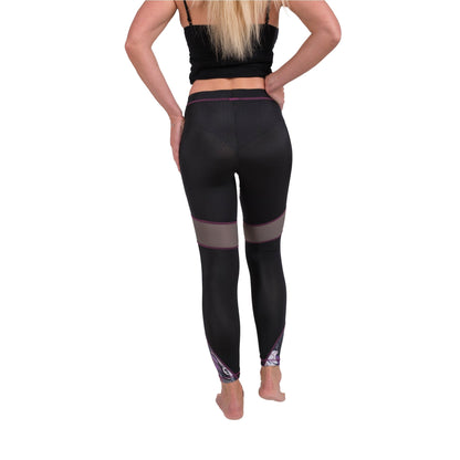 BoldMesh Sculpt Yoga Leggings – Black & Violet Pattern (Breathable Fit)