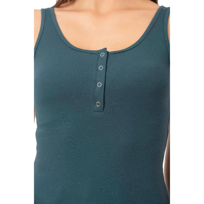 Women’s Ribbed Cotton Tank Top with Snap Buttons – Stretch Sleeveless Henley Shirt